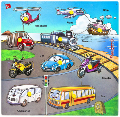 

ToyBin Cartoon Vehicles - Pine wood Wooden Puzzle Board for Kids / Educational Toy for Children(Multicolor)