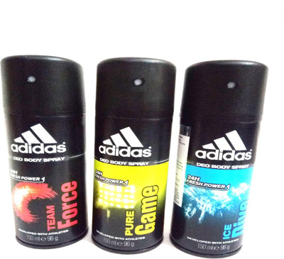 

ADIDAS PURE GAME-ICE DIVE-TEAM FORCE Deodorant Spray - For Men(450 ml, Pack of 3)
