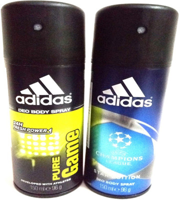 

ADIDAS PURE GAME AND CHAMPIONS LEAGUE Deodorant Spray - For Men(300 ml, Pack of 2)