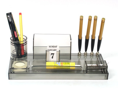 

Rasper 2 Compartments Acrylic Pen Stand Table(Smoke Black)
