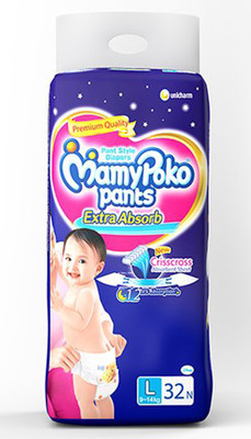 

MamyPoko Large Size Baby Diapers (32 Count) - L(32 Pieces)