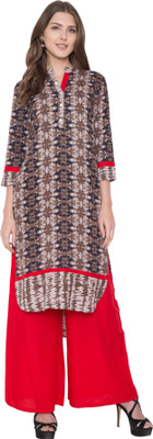 METRO-FASHION Women Chevron/Zig Zag Straight Kurta(Brown)