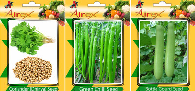 Airex Coriander, Green Chilli and Bottle Gourd Vegetables Seed (Pack Of 15 Seed Coriander + 15 Green Chilli + 15 Bottle Gourd Seed) Seed(15 per packet)