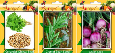 Airex Coriander, Cluster Bean and Onion Vegetables Seed (Pack Of 15 Seed Coriander + 15 Cluster Bean + 15 Onion Seed) Seed(15 per packet)