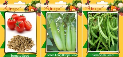 Airex Tomato, Semphali and Green Long Brinjal Vegetables Seed (Pack of 25 seed Tomato + 25 Semphali + 25 Green Long Brinjal Seed) Seed(25 per packet)