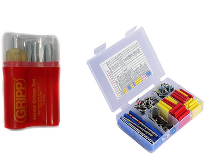 

sturdy COMBO2 - Sturdy Do It Yourself Kit-For Handyman Diy Kit-297 Pcs. + GRIPP Screwdriver Set With Neon Bulb (1 Extension Rod+7 Blades) Double End Screwdriver set, Multicolor