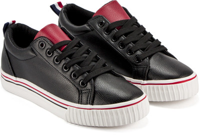 

DeVEE Colour Block Synthetic Leather Black Sneakers For Women(Black