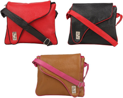 

SME JAIPUR Women Casual Red, Black, Brown PU Sling Bag, Black;brown;red