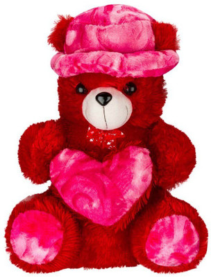 

PMCASE Soft Hugable Red Hat Cute Teddy Bear With Soft Heart - 30 cm(Red)