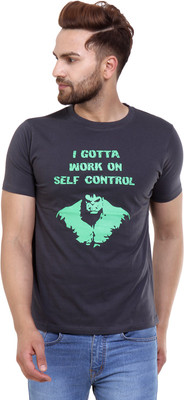 

Garbattic Printed Men's Round Neck Grey T-Shirt, Black