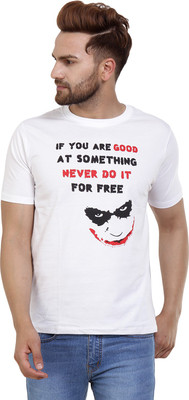 

Garbattic Printed Men' Round Neck White T-Shirt, Black