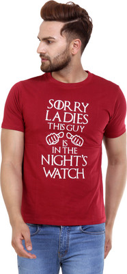 

Garbattic Printed Men's Round Neck Maroon T-Shirt, Black
