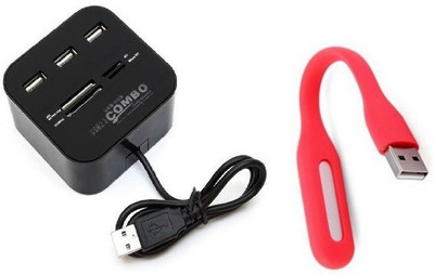 

durReey Set of Multi connectivity USB Hub with Mini Flexible USB LED Light Lamp for Laptop Computer Keyboard Reading Notebook 5E USB Hub, Led Light(Black, Red)