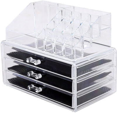 

ShopyBucket Cosmetic Jewellery makeup Storage Box kit with 3 Drawers Clear Acrylic Stand and organizer Makeup, Jewellery Vanity Box Jewellery, Makeup Vanity Box(Transparent)