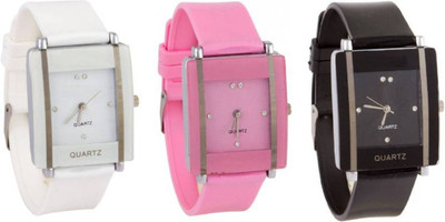 

Swadesi Stuff Cute Black Pink White color watch combo of 3 Watch - For Women