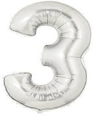 

FUNBOX Solid SILVER NUMBER BALLOON 3 Balloon(Silver, Pack of 1)