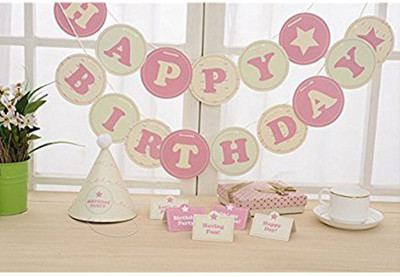 

AMFIN Happy Birthday Banner With Name For Girls Birthday Party/ birthday party decoration, Pink & White Banner(17 ft, Pack of 13)