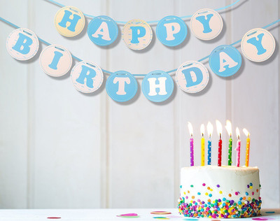 

AMFIN Happy Birthday Banner With Name For Boys Birthday Party/ birthday party decoration, Blue & White Banner(17 ft, Pack of 13)