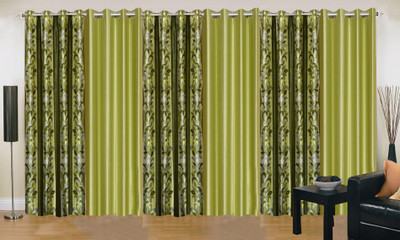 Stella Creations 214 cm (7 ft) Polyester Room Darkening Door Curtain (Pack Of 6)(Printed, Green)