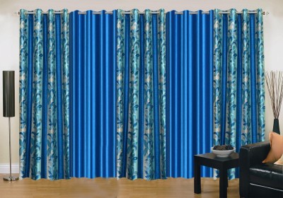 Ville Style 214 cm (7 ft) Polyester Room Darkening Door Curtain (Pack Of 5)(Floral, Light Blue, Aqua)