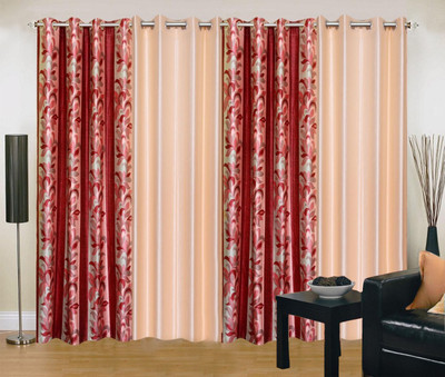 

Stella Creations 275 cm (9 ft) Polyester Long Door Curtain (Pack Of 4)(Printed, Maroon, Beige), Beige;maroon