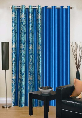 Stella Creations 275 cm (9 ft) Polyester Room Darkening Long Door Curtain (Pack Of 2)(Printed, Light Blue)