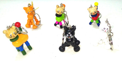 

Crafts India Handcrafted Wooden Cat Key Chain Set 6 Pcs(Multicolor)