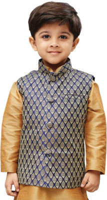 

JBN Creation Sleeveless Self Design Baby Boys Jacket, Blue;gold