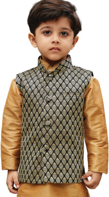 

JBN Creation Sleeveless Self Design Baby Boys Jacket, Gold