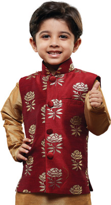 

JBN Creation Sleeveless Printed, Solid Baby Boys Jacket, Maroon