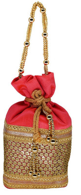 

Bagaholics Ethnic Silk Clutch Potli Batwa Pouch Bag with Embroidery and Metal Bead work Gift For Women Potli(Orange)