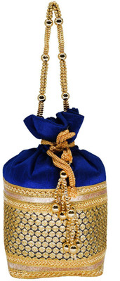 

Bagaholics Ethnic Silk Clutch Potli Batwa Pouch Bag with Embroidery and Metal Bead work Gift For Women Potli(Blue)