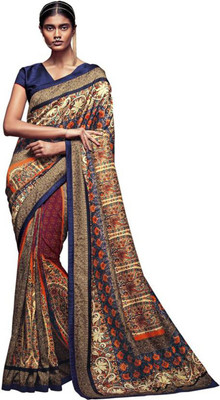 DESI Butik Digital Print Bollywood Tussar Silk Saree(Multicolor)