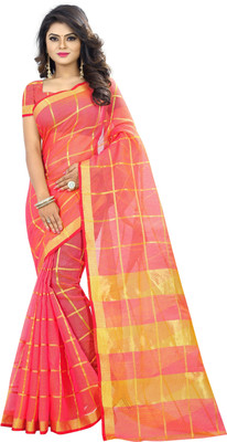 The Fashion Outlets Checkered Kota Doria Cotton Silk Saree(Multicolor)