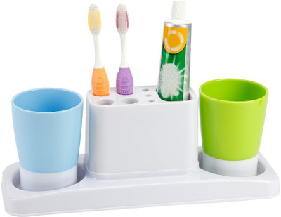 

Wondersmit Toothpaste Stand Organizer Plastic Toothbrush Holder(White, Pink, Green), Green;pink;white