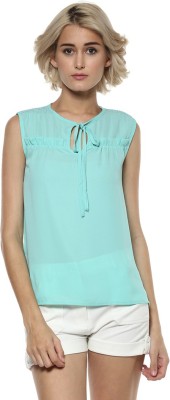 MODA ELEMENTI Casual No Sleeve Solid Women Green Top