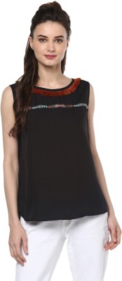 PANNKH Casual Sleeveless Solid Women Black Top