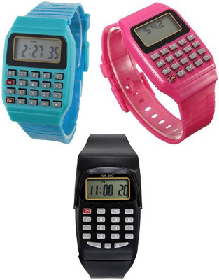 pas Blue,Pink & Black Smart Calculator Digital Watch - For Boys & Girls