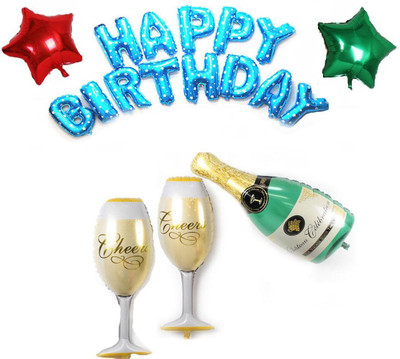 

AMFIN Printed Happy Birthday Letter Foil Balloons, Blue Balloon(Multicolor, Pack of 18)