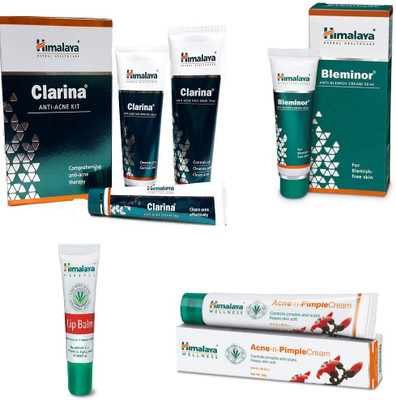 

Himalaya Clarina Anti Acne Kit, Bleminor Anti Blemish Cream, Lip Balm, Pimple Cream(Set of 4)