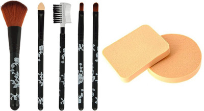 

Wonder Star Premium quality Makeup Brush Set & 2 Makeup Foundation powder Puff(Set of 7)