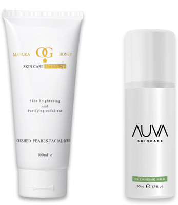 Oceanic Gold Ocean Facial Scrub with Crushed Pearls & AUVA Cleansing Milk(Swiss Made)(Set of 2)