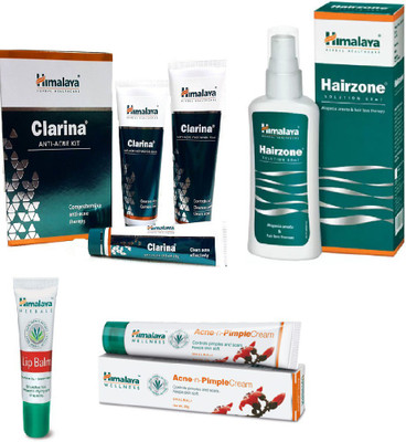

Himalaya Clarina Anti Acne Kit, Hairzone Solution, Lip Balm, Pimple Cream(Set of 4)