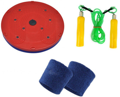 

HEALTH FIT INDIA Tummy Twister, Wooden Handle Skipping Rope and Pair of Sweat Band Gym & Fitness Kit