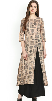 AnjuShree Choice Women Printed A-line Kurta(Beige)