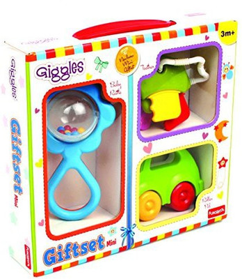 

Funskool Gift Set Mini 3 Piece Set Contains Teether, Rattle, And Roller Car(Multicolor)