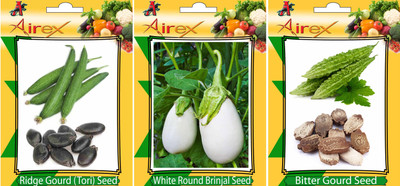 Airex Ridge Gourd, White Round Brinjal and Bitter Gourd Vegetables Seed (Pack Of 15 Seed Ridge Gourd + 15 White Round Brinjal + 15 Bitter Gourd Seed) Seed(15 per packet)