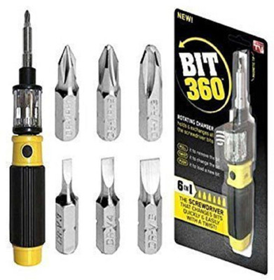 

Maison & Cuisine 6 in 1 Screwdriver Pocket Precision Screwdriver Bit 360 Twist-Bit Standard Screwdriver Set(Pack of 1), Black;yellow