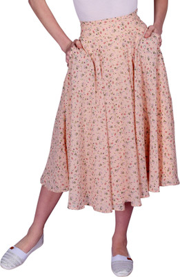 PeppyTone Floral Print Women Pleated Orange Skirt