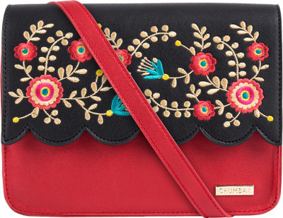 

Chumbak Women Casual Red, Black PU Sling Bag, Black;red